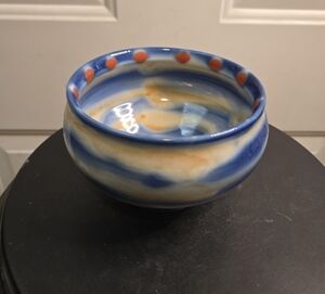 Sarah Jaeger Potter Laureate Handcrafted Blue and Orange Ceramic Bowl